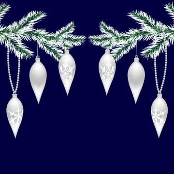 Two silvered with frost tree branches with toys for the New Year. Christmas.. Stock Illustration