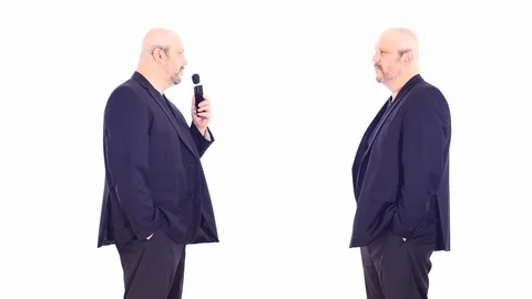 Two similar men in interview - questions &amp; answers white screen Stock Footage 105314014