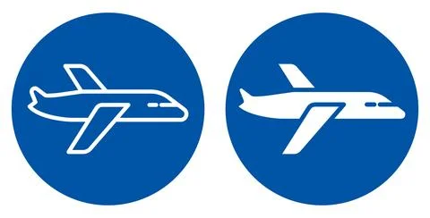 Two Simple Airplane Icons on Blue Backgrounds for Travel and Aviation Use Ilustración de archivo