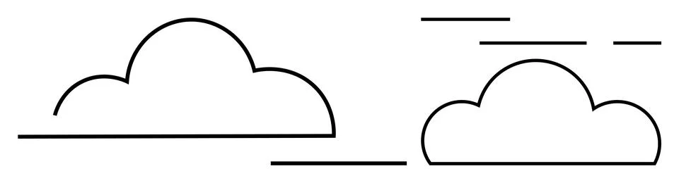 Two simple cloud shapes outlined with black lines. Ideal for weather icons, n Stock Illustration