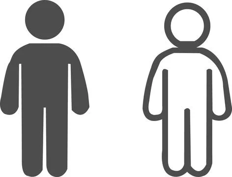 Two simple human figure icons one solid dark gray and one outline silhouette Stock Illustration