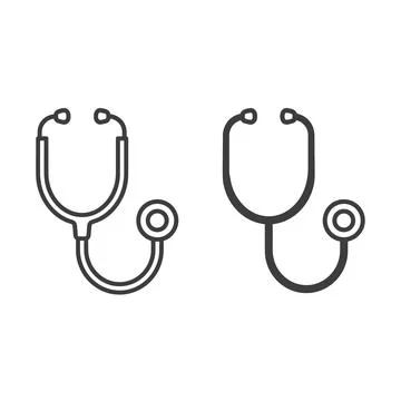 Two simple line art stethoscopes isolated on a white background, medical ic.. Illustration