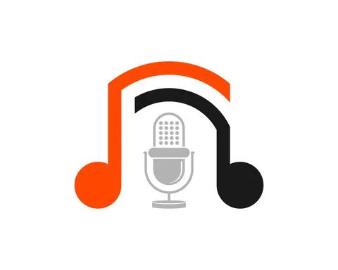 Two simple music note with music microphone inside Stock Illustration