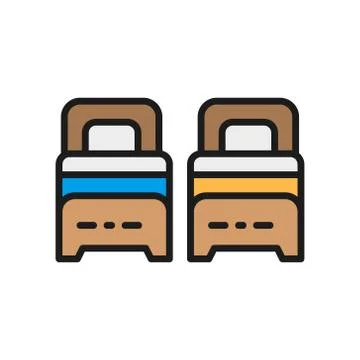 Two single beds flat color line icon. Stock Illustration