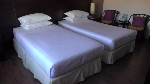 Two single beds in the hotel room. Stock Footage 138773990