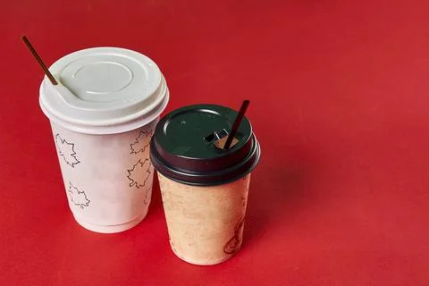 Two single-use plastic coffee cups Stock Photos