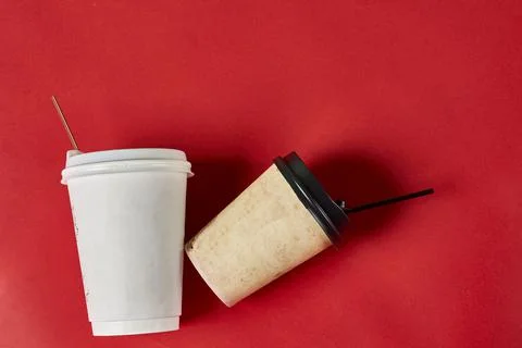 Two single-use plastic coffee cups Stock Photos
