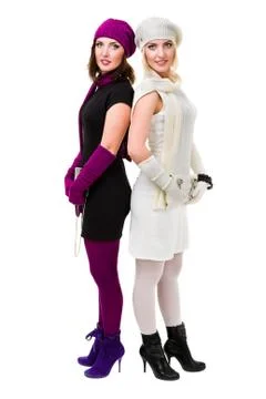 Two sisters in knit wool hat and mittens Stock Photos