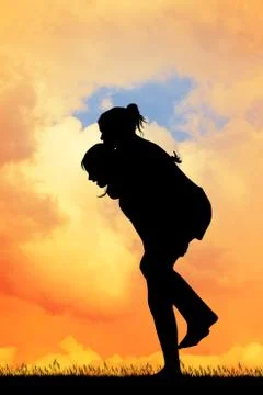 Two sisters at sunset Stock Illustration
