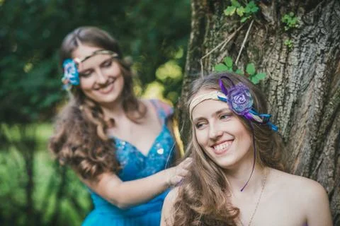 Two sisters, twins Stock Photos