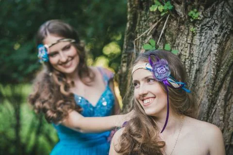 Two sisters, twins Stock Photos