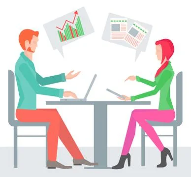 Two sitting sideways at the table business people Stock Illustration