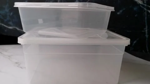 Two Sizes Plastic Containers Storage Stock Footage 240903064