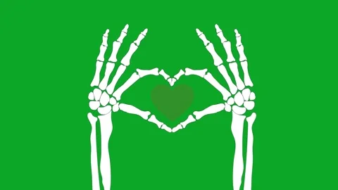  Two Skeleton Hands Making Heart Shape Green Screen Loop - Love Sign VFX Stock Footage 319405412