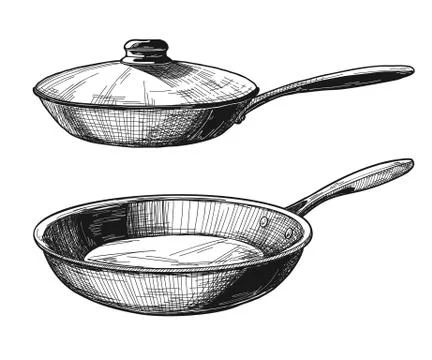 Two skillets isolated on white background. Vector illustration. Illustrazione stock