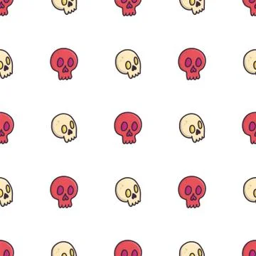 Two skull - red and beige halloween seamless pattern Stock Illustration
