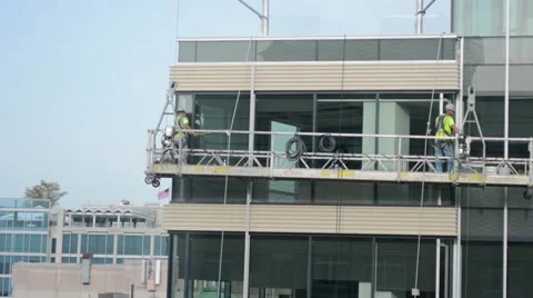 Two Skyscraper Window Washers Stock Footage 59147358