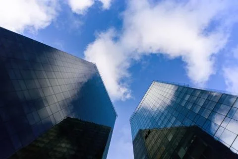 Two skyscrapers from below Stock Photos