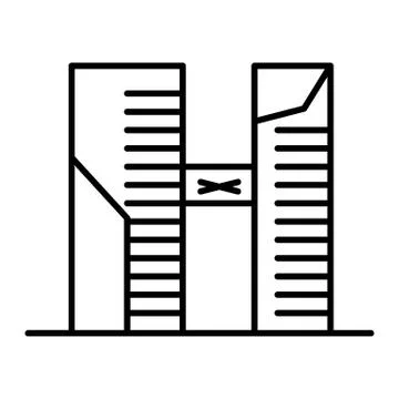 Two skyscrapers thin line icon. Two buildings vector illustration isolated on Stock Illustration