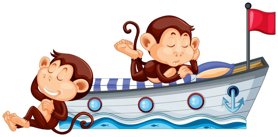 Two sleepy monkeys sleeping on the bed Stock Illustration