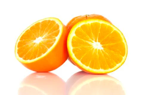 Two sliced oranges fruit isolated on white background. Stock Photos