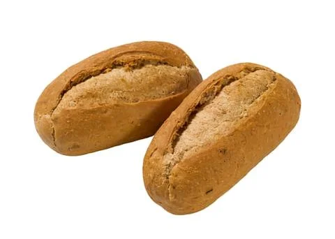 Two sliced rustic bread rolls on display Stock Photos