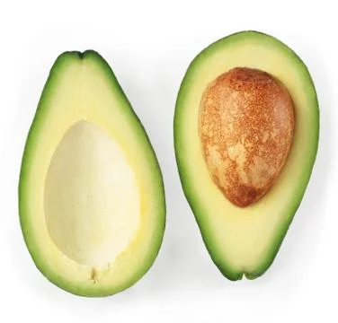 Two slices of avocado isolated on a white background. Top view Stock Photos
