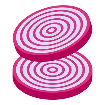 Two slices of beetroot showing concentric circles in isometric view Illustrazione stock