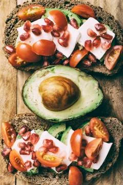 Two slices of bread with avocado. Stock-Fotos