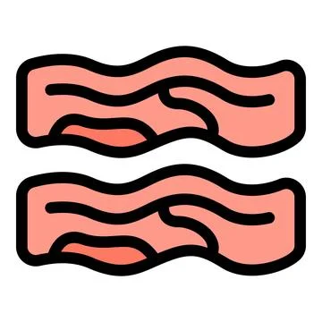 Two slices of crispy bacon frying in pan for breakfast Stock Illustration