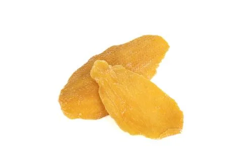 Two slices of dried mango isolated on a white background. Stock Photos