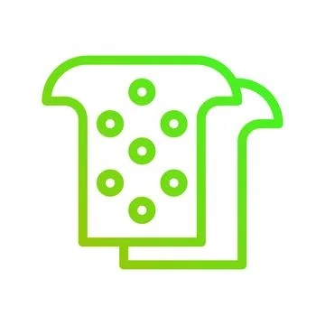 Two Slices Of Gradient Green Bread Outline Drawing Stock Illustration