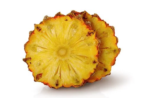 Two slices of pineapple each other isolated on white Stock Photos