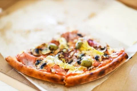 Two slices of pizza in the box Stock Photos