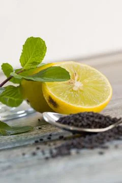 Two slices of sliced lemon Stock Photos