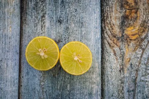Two slices of sliced lemon Stock Photos