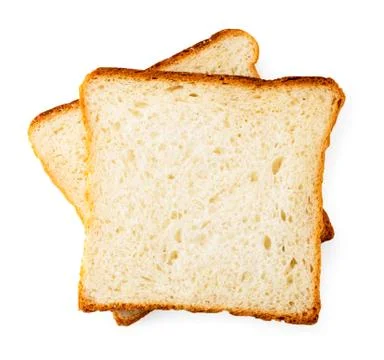 Two slices of toast bread on a white. The view of the top. Stock Photos
