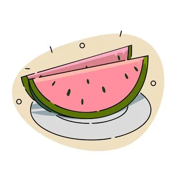 Two slices of watermelon very refreshing flat vector illustration. Stock Illustration