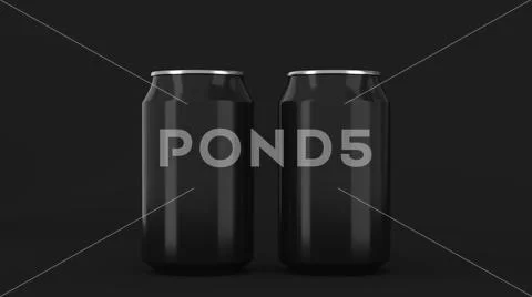 Two small black aluminum soda cans mockup on black background Stock Illustration