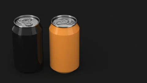 Two small black and orange aluminum soda cans mockup on black background Stock Illustration