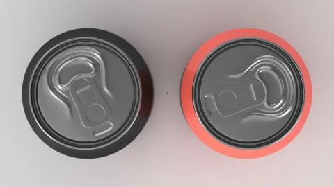 Two small black and red aluminum soda cans mockup on white background Stock Illustration