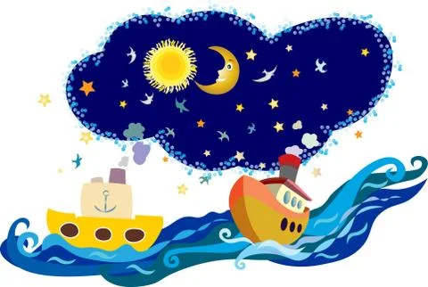 Two small boats on an adventure Stock Illustration