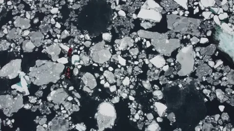 Two Small Boats Navigating Through Ice and Icebergs Near Perez Cape, Antarctica 스톡 동영상 326188808