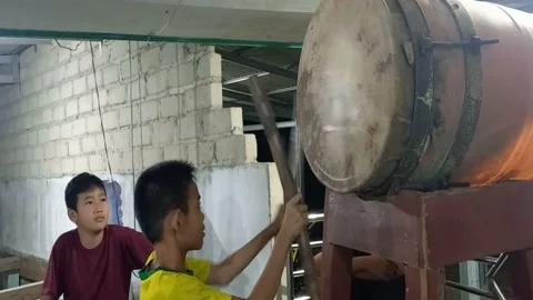 Two Small Children Are Beating The Drum At A Mosque Stock Footage 240089647