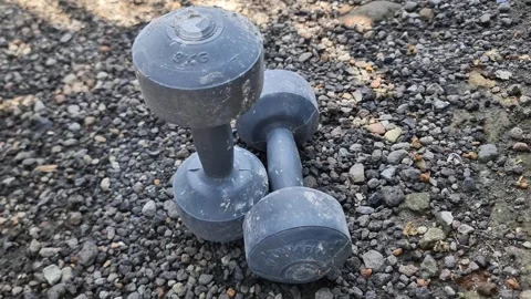 Two Small Dumbbells for Home Workout – Fitness and Wellness Concept Video stock 330847014