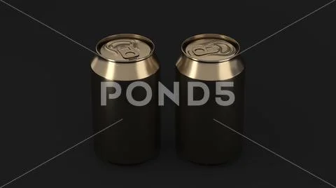 Two small gold aluminum soda cans mockup on black background Stock Illustration