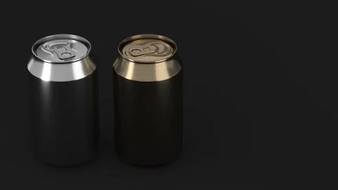 Two small gold and silver aluminum soda cans mockup on black background Stock Illustration