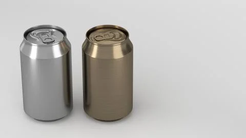 Two small gold and silver aluminum soda cans mockup on white background Stock Illustration