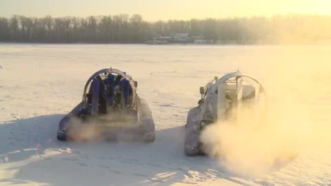Two small hovercrafts Stock Footage 86079371
