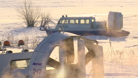 Two small hovercrafts, a large frame Stock Footage 86079303